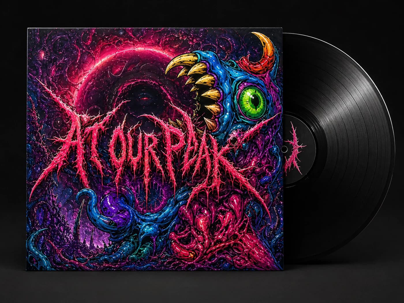 At Our Peak vinyl record merch mockup