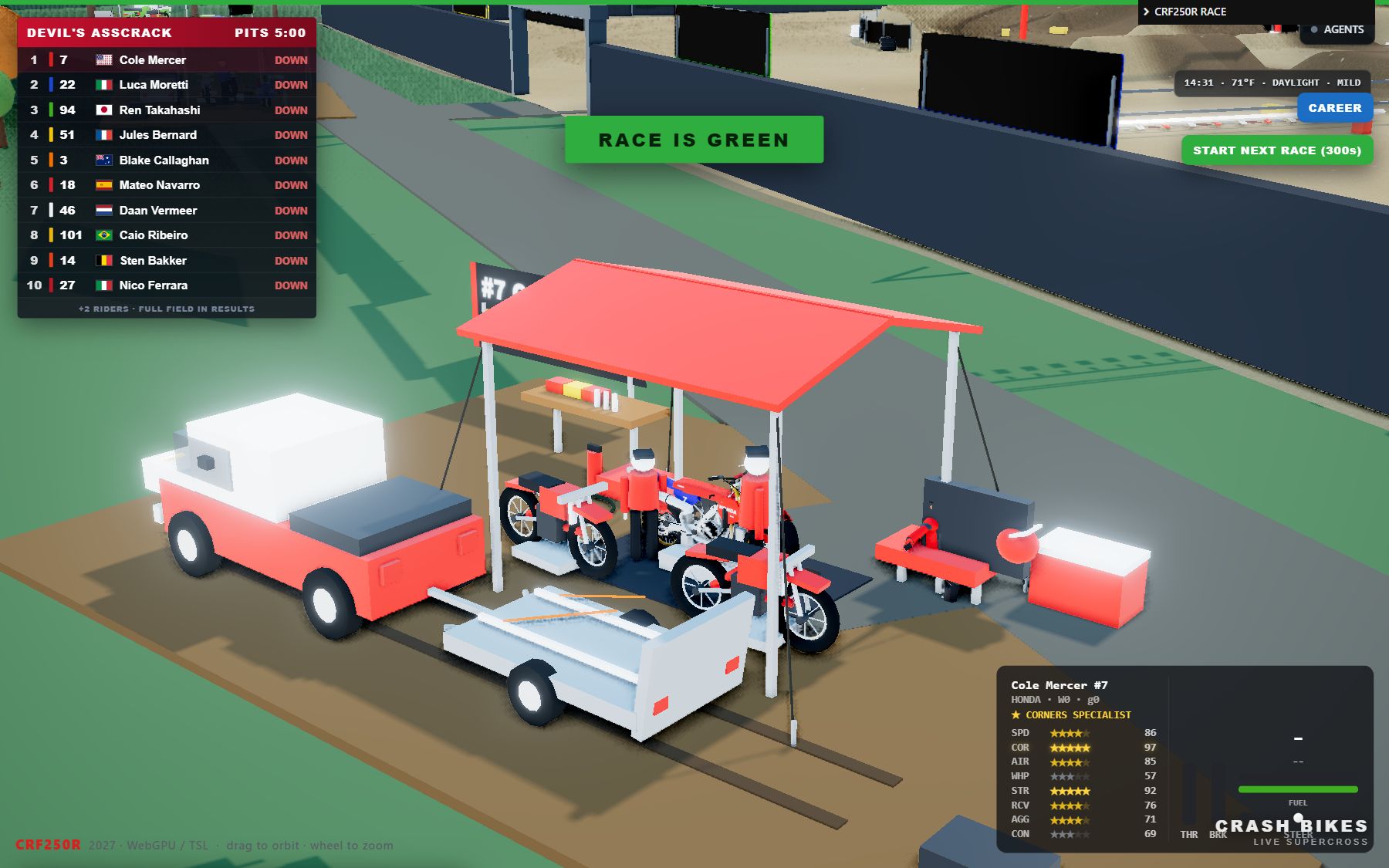 Crash Bikes — A supercross sim where the crashes are the point.