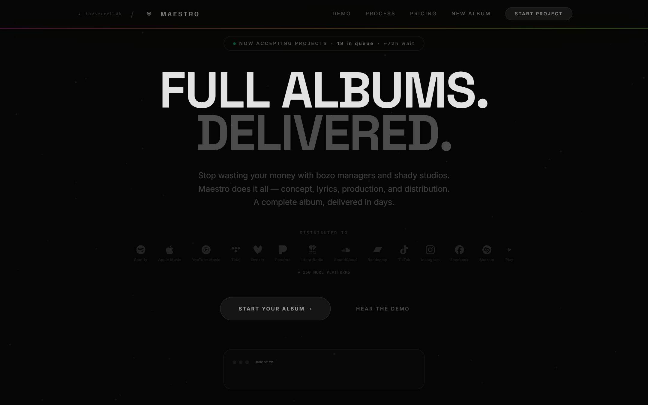 Maestro — Full concept albums, written, produced and distributed.