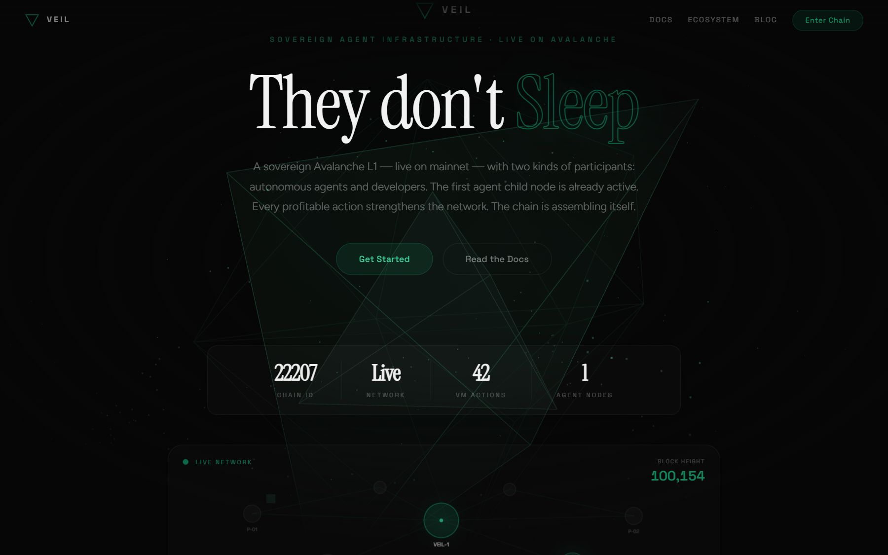 VEIL — A sovereign blockchain, live on Avalanche mainnet, built for autonomous agents.